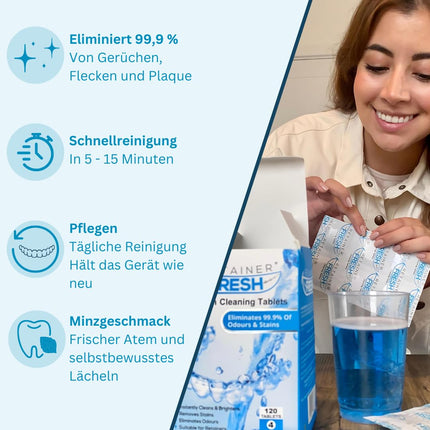 Retainer Cleaning Tablets – 120 Retainer Tablets Keep Your Retainer Fresh and Stain-Free – Retainer Cleaner Tablet, Mouthguard, Denture Cleaner Tabs, Dental Splint