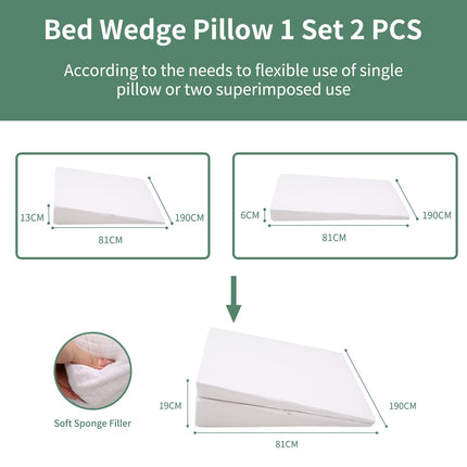 Meulbaty 190x81x19CM Wedge Pillow for Bed, Memory Foam Material Support Pillow Pillow for Sleep Improvement, Large and Wide Reading Pillow, Mattress Wedge for Acid Reflux, Neck or Back Pain