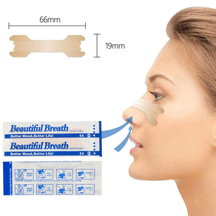 Nose plasters for snoring, 100 pieces, snore stopper plasters, anti-snoring plasters, nose strips size l (66 x 19 mm), nose strips against snoring, for sleeping and sports, improving breathing