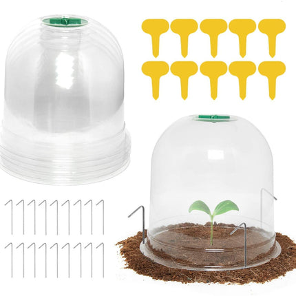 LATERN 6 Pack Garden Plant Cloche, 26cm x 20cm Reusable Plastic Mini Greenhouse Bell Cover for Frost Protection – with 10 Plant Labels, 18 Securing Pins