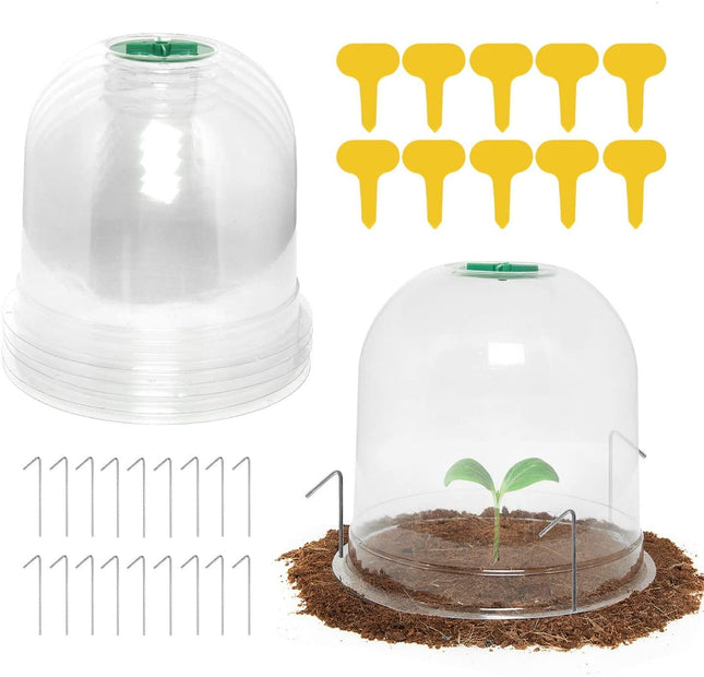 LATERN 6 Pack Garden Plant Cloche, 26cm x 20cm Reusable Plastic Mini Greenhouse Bell Cover for Frost Protection – with 10 Plant Labels, 18 Securing Pins