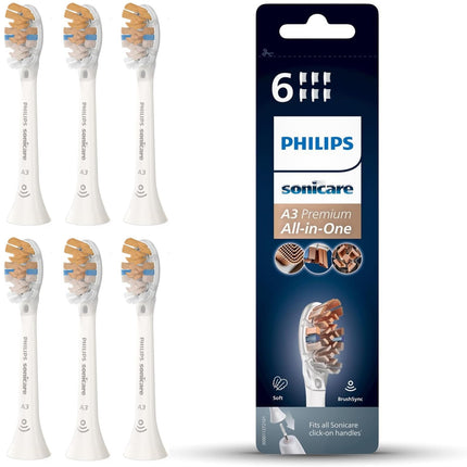 Philips Sonicare Original A3 Premium All-in-One Electric Toothbrush Replacement Brush Heads - 6-Pack Philips Sonicare Replacement Brush Heads in White (Model HX9096/10)