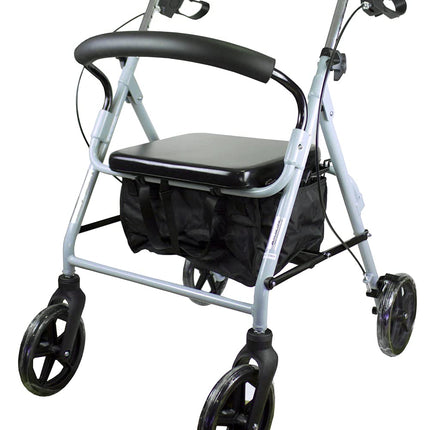 Mobiclinic®, Rollator, Large wheels for the road, Foldable, With fabric basket and seat, Made of aluminum, Lightweight, Durable, Brake on the handles, European brand, Model Sofia, Gray
