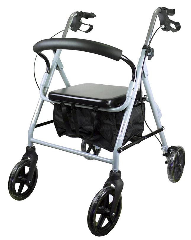 Mobiclinic®, Rollator, Large wheels for the road, Foldable, With fabric basket and seat, Made of aluminum, Lightweight, Durable, Brake on the handles, European brand, Model Sofia, Gray