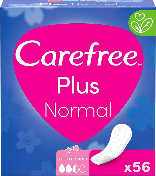 Carefree Panty Liners Plus Normal with Light Fragrance (56 Pack), super absorbent panty liners to lock in fluids instantly, size normal