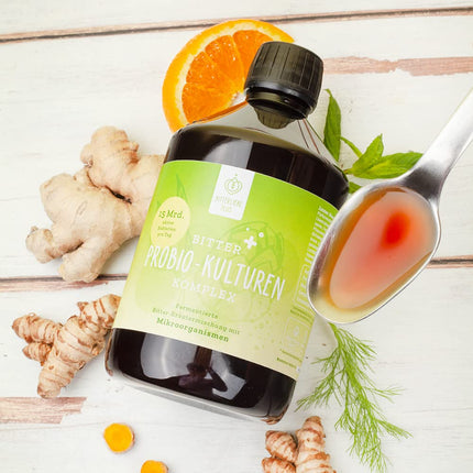 BitterLiebe® Bitter Probio-Cultures Complex - liquid intestinal bacteria - enteric-coated probiotics with 20 bacterial strains - 15 billion bacteria
