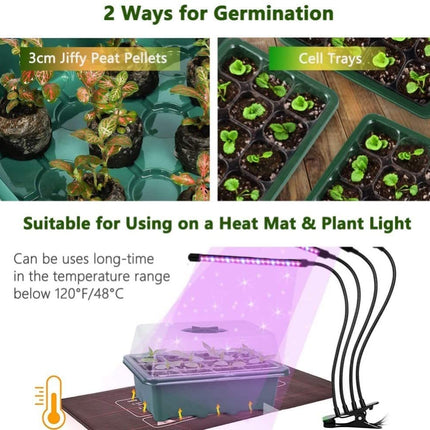 KAHEIGN 12Pcs Growing Kit Indoor Greenhouse Propagator, 144 Cells Mini Greenhouse Growing Set, Seedling Starter Trays Greenhouse Growing Tray with Lid Ventilation for Seedling Plant