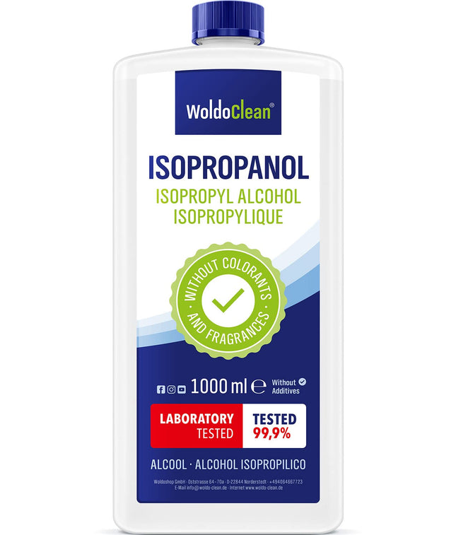 Isopropanol 99.9% cleaning alcohol &amp; degreaser - 1000 ml for household, workshop, electronics, glass, plastic &amp; metal