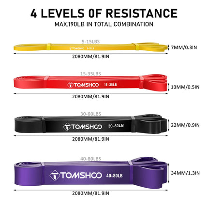 TOMSHOO Resistance Bands Set, Resistance Bands Fitness Bands Pull-Up Band Training Band with Door Anchor, Storage Bag, Multiple Resistance Levels, for Strength Training, Stretching