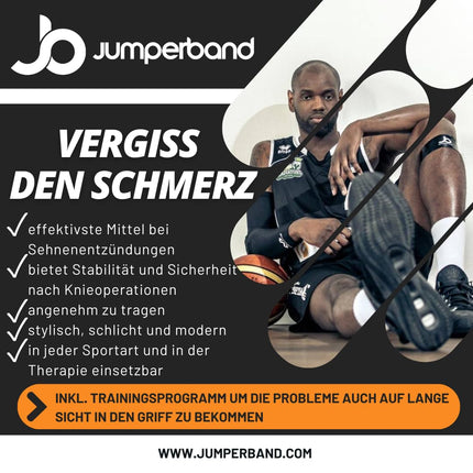 Jumperband classic patella and tennis elbow bandage (knee/arm) for men and women (sports, fitness, everyday use) Relieves pain + Perfect fit + Can be used anywhere + No slipping (L, black)