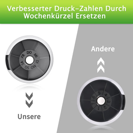 Opret German Pill Box 7 Days Small, Pill Box Small Medicine Box Tablets Weekly Box Pill Box Tablet Box for On the Go Round Small Black