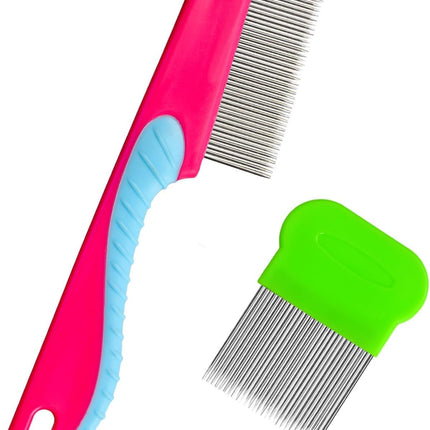 2 Pieces Lice Comb Stainless Steel Flea Comb Durable Lice Combs Flea Comb Plastic Lice Comb Lice Combs for Care and Removal of Dandruff or Lice
