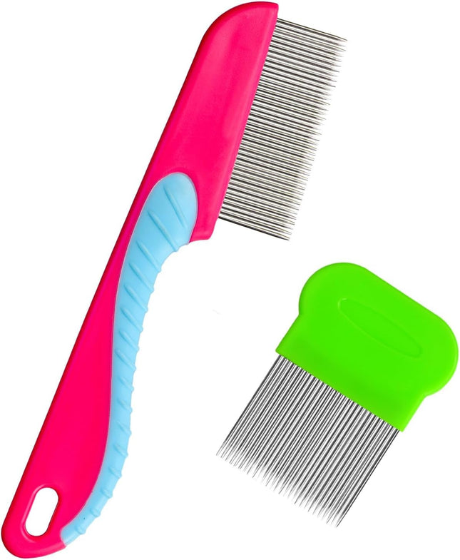 2 Pieces Lice Comb Stainless Steel Flea Comb Durable Lice Combs Flea Comb Plastic Lice Comb Lice Combs for Care and Removal of Dandruff or Lice