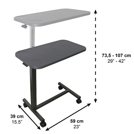 PEPE Mobility - Overbed table on castors, height adjustable, robust structure, mobile side table for nursing bed, hospital C shape, black