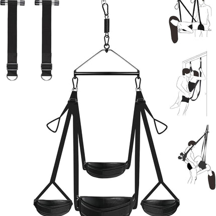 Love swing for the ceiling with leather seat - Deluxe Love Swing &amp; Bondage Restraint Set for couples - Erotic accessories, load capacity up to 360 kg