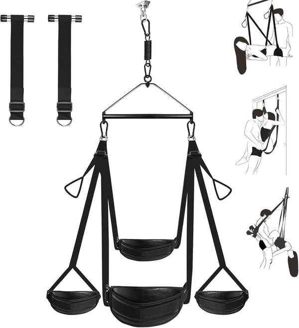 Love swing for the ceiling with leather seat - Deluxe Love Swing &amp; Bondage Restraint Set for couples - Erotic accessories, load capacity up to 360 kg