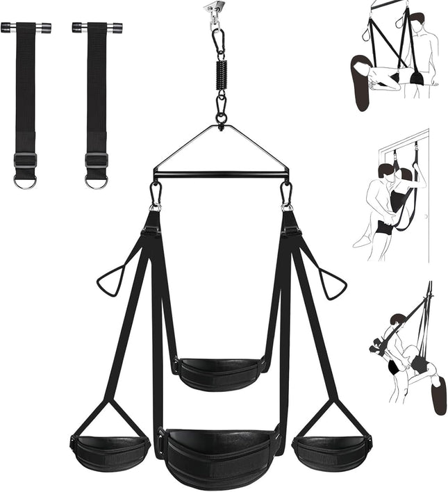 Love swing for the ceiling with leather seat - Deluxe Love Swing &amp; Bondage Restraint Set for couples - Erotic accessories, load capacity up to 360 kg