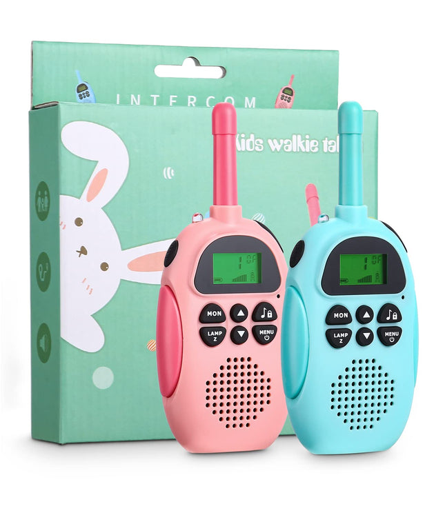 2 Pack Walkie Talkies for Kids, Rechargeable Walkie Talkies, 22-Channel Children's Radio Toys for Boys and Girls, Outdoor Adventures, Camping, Hiking - Pink and Blue