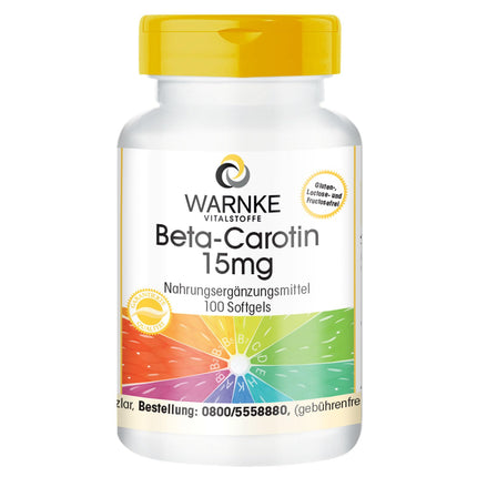 Beta Carotene 15mg - 100 Softgels for 100 days, Carotenoid, Provitamin A | Warnke Vitalstoffe - German Pharmacy Quality