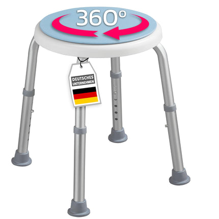 KARAT shower stool - 360° rotating shower chair, load capacity up to 136 kg, height-adjustable with non-slip rubber feet for a secure hold - bathroom stool, shower aid, shower seat