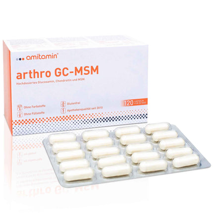 amitamin arthro GC MSM Glucosamine &amp; Chondroitin &amp; MSM plus Vitamin C | 120 Capsules | Pharmacy quality | Individually hygienically packaged | No unnecessary additives | Made in Germany