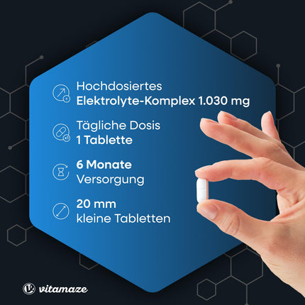 Sugar-free electrolyte tablets 1,034 mg per tablet, magnesium, potassium, calcium, sodium &amp; chloride for electrolyte balance &amp; muscle function, 180 tablets for keto diet, Made in Germany