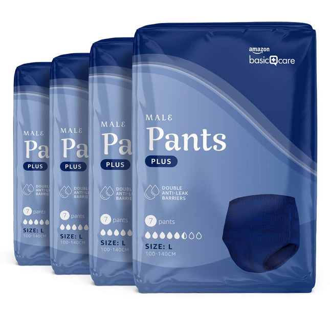 Amazon Basic Care Men's Pants Plus Large – 4 Packs of 7 (28 Pants), Blue