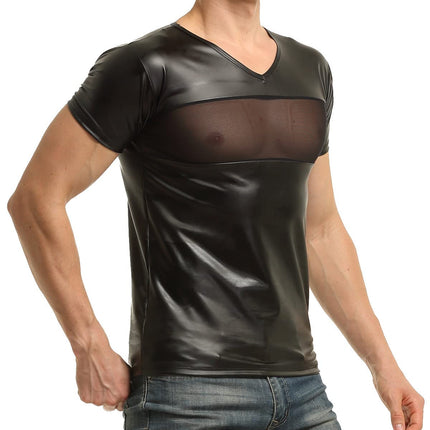 Latex-like men's shirt with mesh insert (S)
