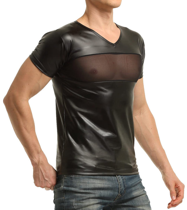 Latex-like men's shirt with mesh insert (S)