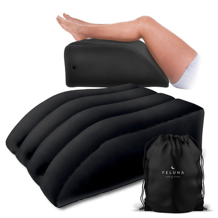 Ergonomic Wedge Pillow for Sleeping, Inflatable Orthopedic Leg Elevator for Relieving Leg and Back Pain, Leg Support Pillow for Knee, Foot, and Ankle After Surgery (Black)