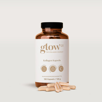 Glow25® Collagen Capsules High Dose [180 Capsules] with Hyaluronic Acid and Vitamin C | Premium Collagen Complex | Laboratory Tested