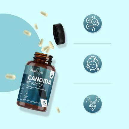 Candida Complex - 180 vegan capsules - Bifidobacteria - With caprylic acid, aloe vera, zinc, grape seed extract - Lactobacillus acidophilus - Laboratory-tested ingredients - 3-month supply - WeightWorld