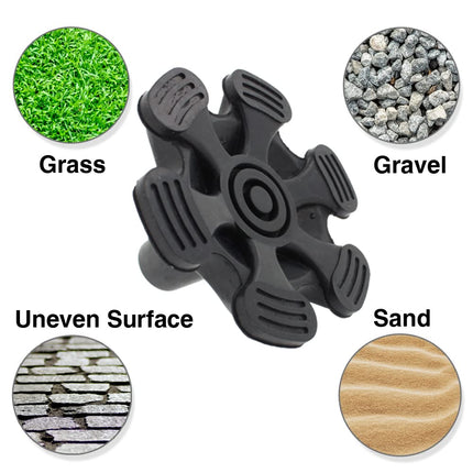 Large 19mm rubber base with six spikes for better stability - self-standing - for walking sticks - by Lifeswonderful