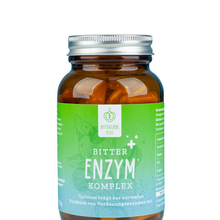 BitterLiebe Bitter Enzyme* Complex Capsules with 5 digestive enzymes - against flatulence - with papain, lactase, alpha-amylase, lipase, and protease - Monthly pack