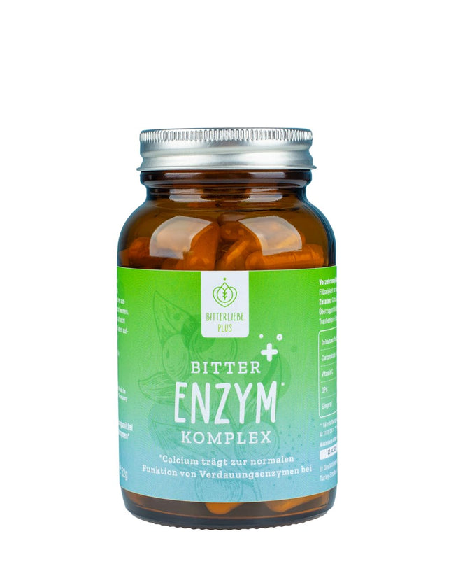BitterLiebe Bitter Enzyme* Complex Capsules with 5 digestive enzymes - against flatulence - with papain, lactase, alpha-amylase, lipase, and protease - Monthly pack