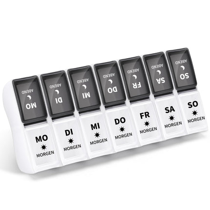 Opret German pill box 7 days 2 compartments morning evening, removable pill box 7 days 2 compartments, pill box medication box 7 days tablets weekly box pill box pill box 14 compartments