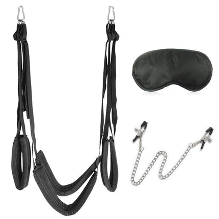 BDSMJOY Love Swing Sex Swing Sex Toy for Couples Extreme Sex, Love Swings Sex Furniture Restraints Sex Set with Nipple Clamps Nipple Chain, Blindfold Sex Bed, Sex Swing Load Capacity Up to 150 kg