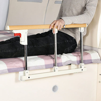 Gdmokle Bed Rail for Elderly Adults, Foldable Bed Guard Rail Safety Railing, Sturdy Metal Guard Assist Handle for Hospital Home Care, 70x40cm (Wood Color)