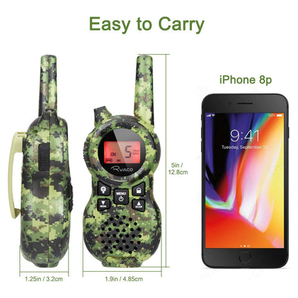 Ryaco 2X Walkie Talkies Set Children's Radios 1-3KM Range 8 Channels with Backlit LCD Flashlight Walkie Talkie Children's Toys for Outdoor Adventures, Camping, Hiking