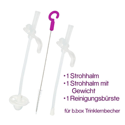 b.box Replacement Straw Pack for Training Cups, with 1 Replacement Straw, 1 Replacement Straw with Weight, 1 Cleaning Brush | For b.box Training Cups, White