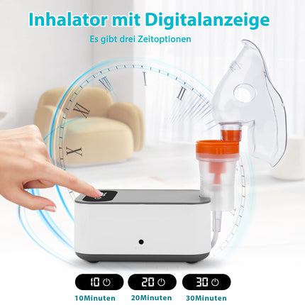 Sentasi Inhaler for Adults with LED Digital Display, Quiet Nebulizer Inhaler Compressor for Children and Babies, Electric Inhaler with Mouthpiece and Mask (Gray + White)