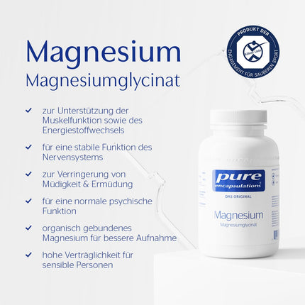 Pure Encapsulations Magnesium Glycinate | 180 Capsules (2-month supply) | Organically bound magnesium | Contributes to the reduction of tiredness and fatigue | Highly absorbed by the body