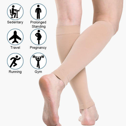 2 Pairs of Calf Medical Compression Stockings for Men &amp; Women 20-30 mmHg, Class 2, Calf Support, Graduated Support Stockings for Varicose Veins, Edema, Flight Sports (Black+Beige, L)