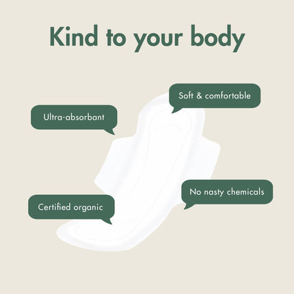 Eco by Naty Super Sanitary Pads – Plant-Based and Absorbent Organic Sanitary Pads with Wings, Menstrual Product Made from Organic Cotton, Better for Feminine Health (12 Pack)