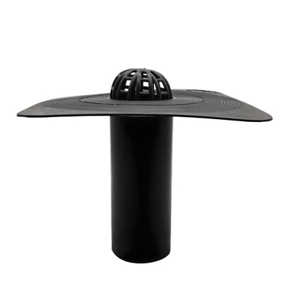 Flat roof drain DN50 to DN150 with leaf catcher, flat roof drain, roof sealing, square roof drain including leaf catcher, roof drainage, parapet drain, special hard PVC (roof drain DN50)