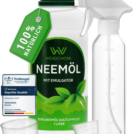 WENDOWERK® Neem Oil [1000ml] - Includes spray bottle and measuring cup - Neem oil with emulsifier for direct application - Neem oil for natural plant care for indoor and outdoor use