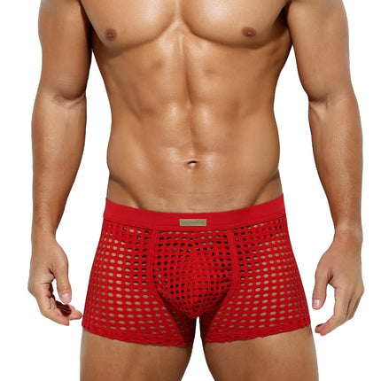 Mauro Kane Boxer Shorts Men's Sexy Underwear Transparent Mesh Men's Boxer Shorts Men Underpants Red L