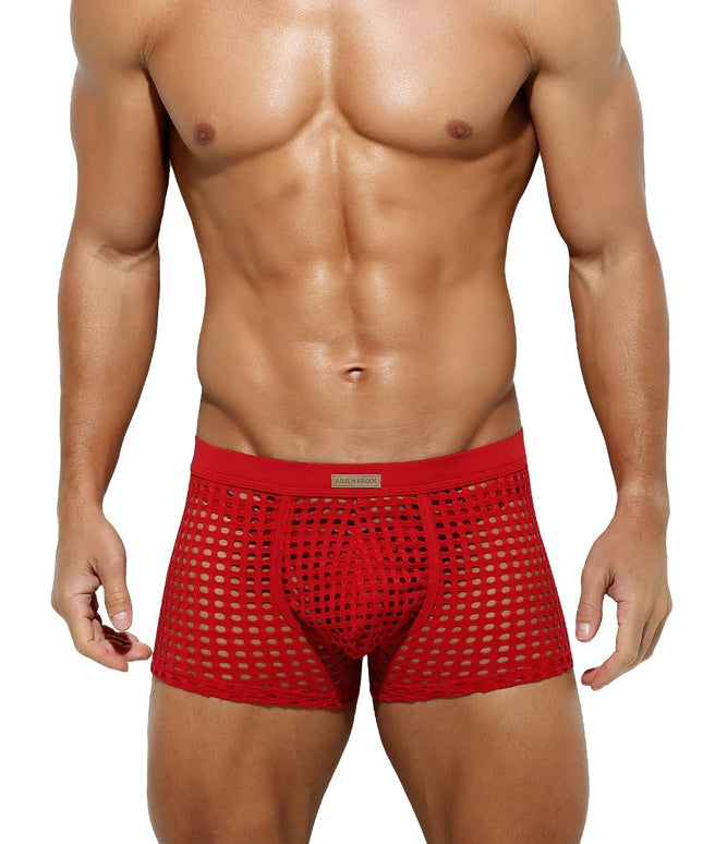 Mauro Kane Boxer Shorts Men's Sexy Underwear Transparent Mesh Men's Boxer Shorts Men Underpants Red L