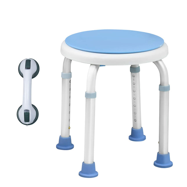 UISEBRT 360° Rotating Shower Stool Height Adjustable Shower Chair Bath Stool Shower Aid Bath Stool Anti-Slip with Suction Cup Grab Bar Bathtub Handle (Chair+Grab Bar)