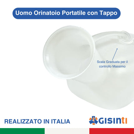 Gisinti - Urine Man Portable Urinal for Men, Male Urinal made of non-toxic polyethylene, Made in Italy, 1 Piece, Color White